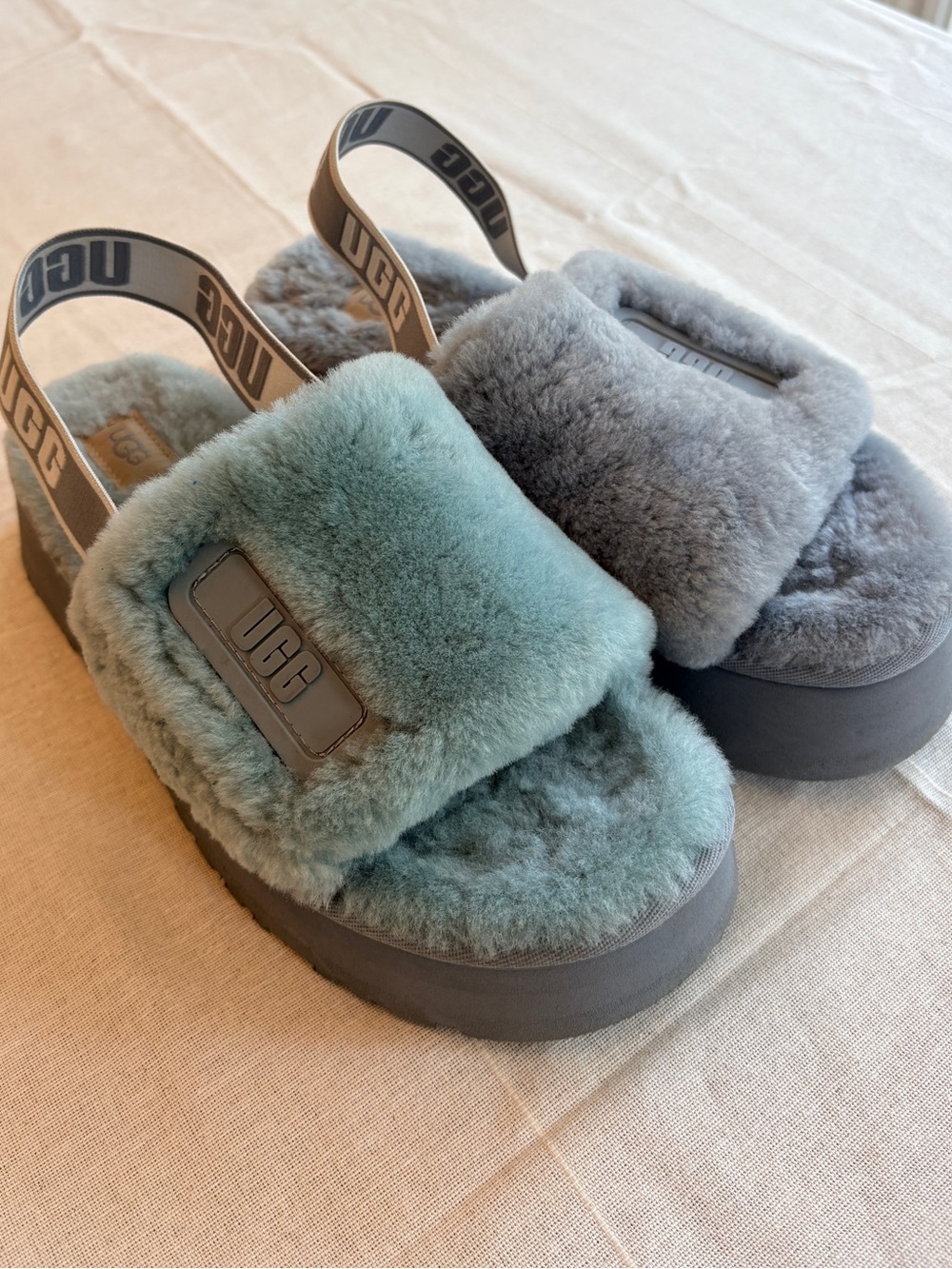 UGG Disco Slide Platform Mismatched Grey & Sage - Size 8 (Barely Worn!)